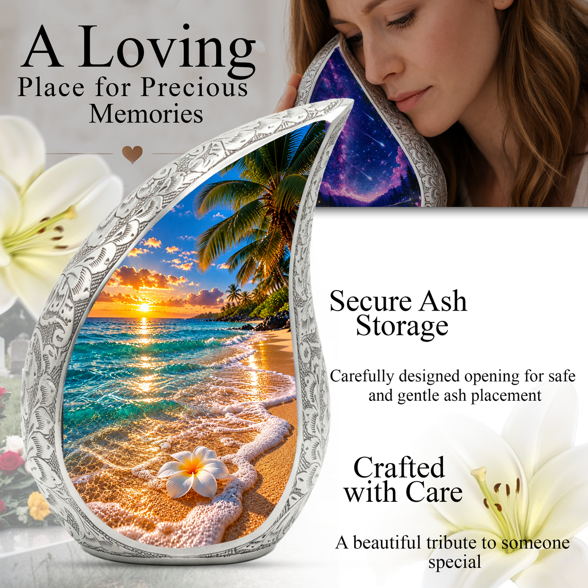 Beach Cremation Urn for Ashes, Tropical Ocean Memorial Urn, Sunset Beach Adult Urn, Personalized Coastal Cremation Urn