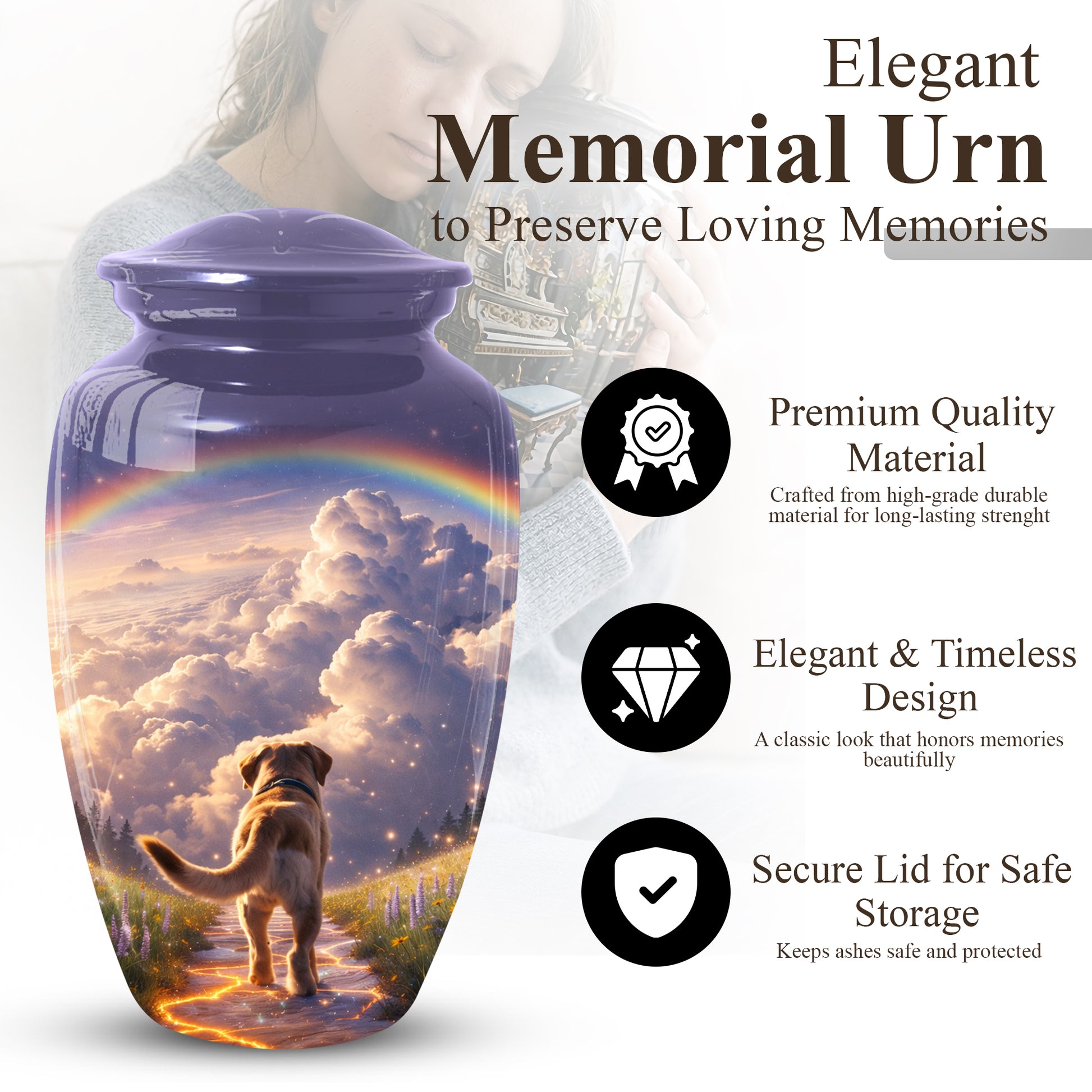 Rainbow Bridge Dog Memorial Urn for Mom or Dad | Pet Memorial Cremation Urn for Human Ashes