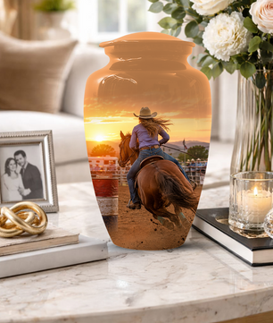Large Cowgirl Urn for Ashes - Personalized Extra Large Barrel Racer Urns for Mom