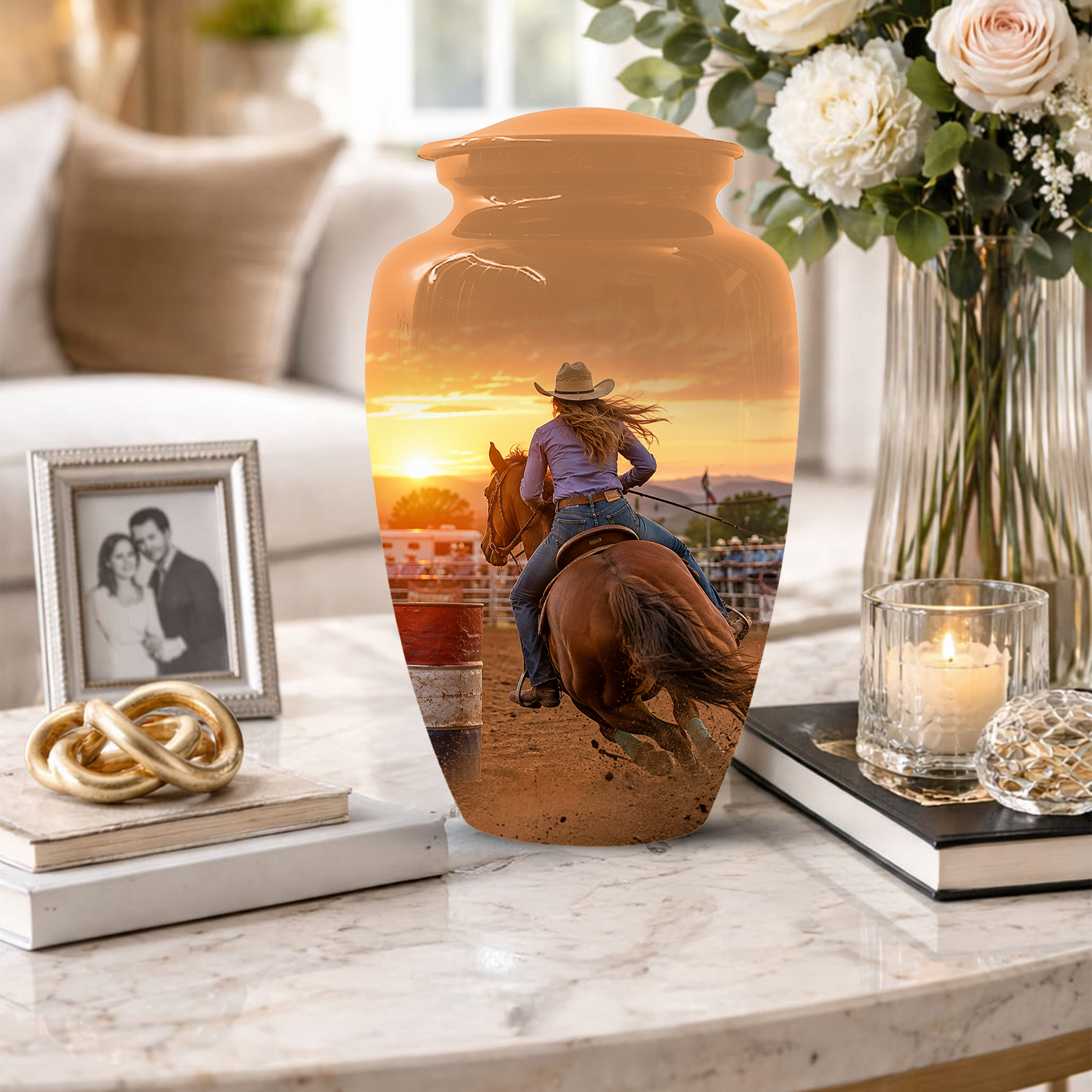 Large Cowgirl Urn for Ashes - Personalized Extra Large Barrel Racer Urns for Mom