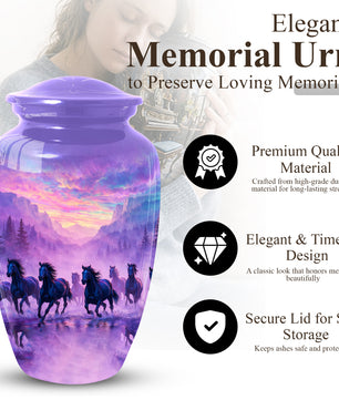 Horse Large Urn for Dad, Running Horses Cremation Urn for Ashes, Memorial Urn for Father