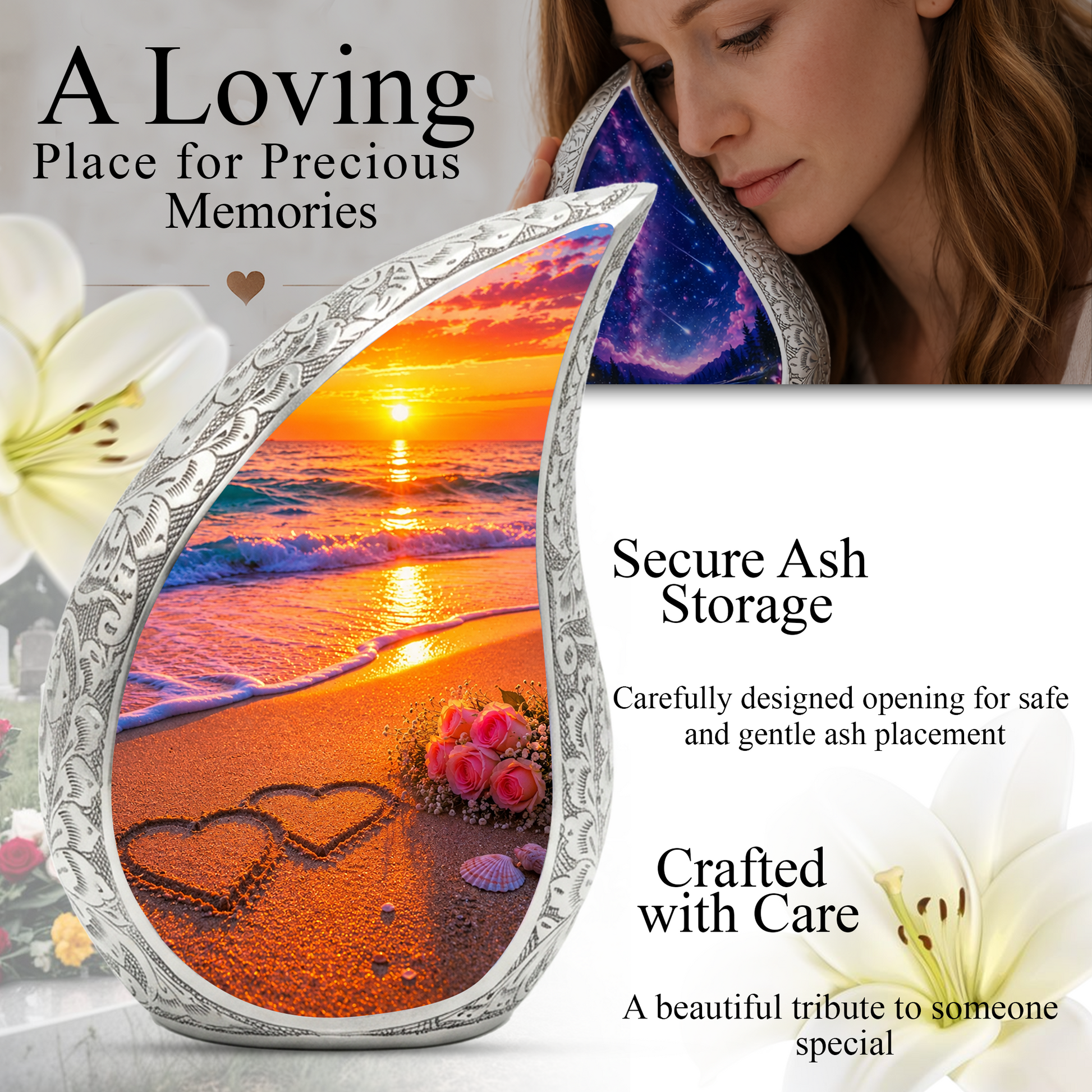 Beach Sunset Urn for Mom – Personalized Adult Cremation Urn for Human Ashes | Memorial Keepsake Funeral Urn for Women