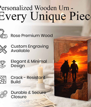 Cowboy Wooden Cremation Urn for Dad, Western Urn