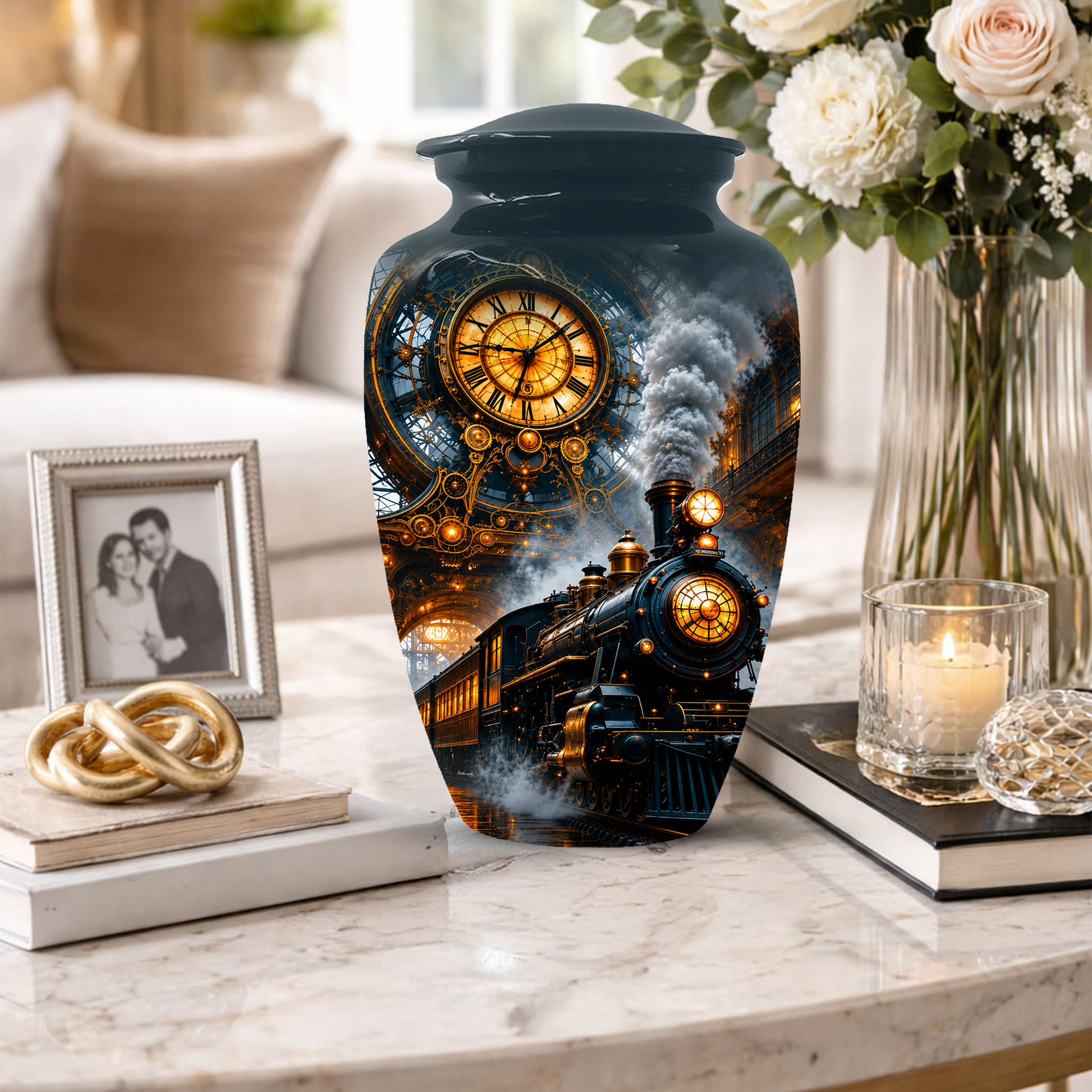 Train Cremation Urn for Men | Steam Locomotive Memorial Urn for Ashes Male