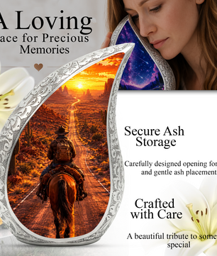 Cowboy Sunset Urn for Dad | Western Horse Cremation Urn for Human Ashes