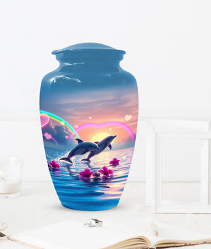 Dolphin Urn for Ashes - Personalized Ocean Sunset Memorial for Mom | Rainbow Cremation Urns for Mother