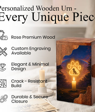 Personalized Dog Urn for Ashes, Rainbow Bridge Wooden Cremation Urn
