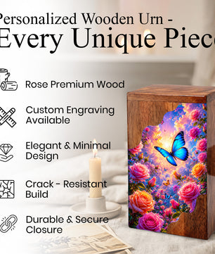 Butterfly Wooden Cremation Urn – Butterfly Memorial Urn for Human Ashes