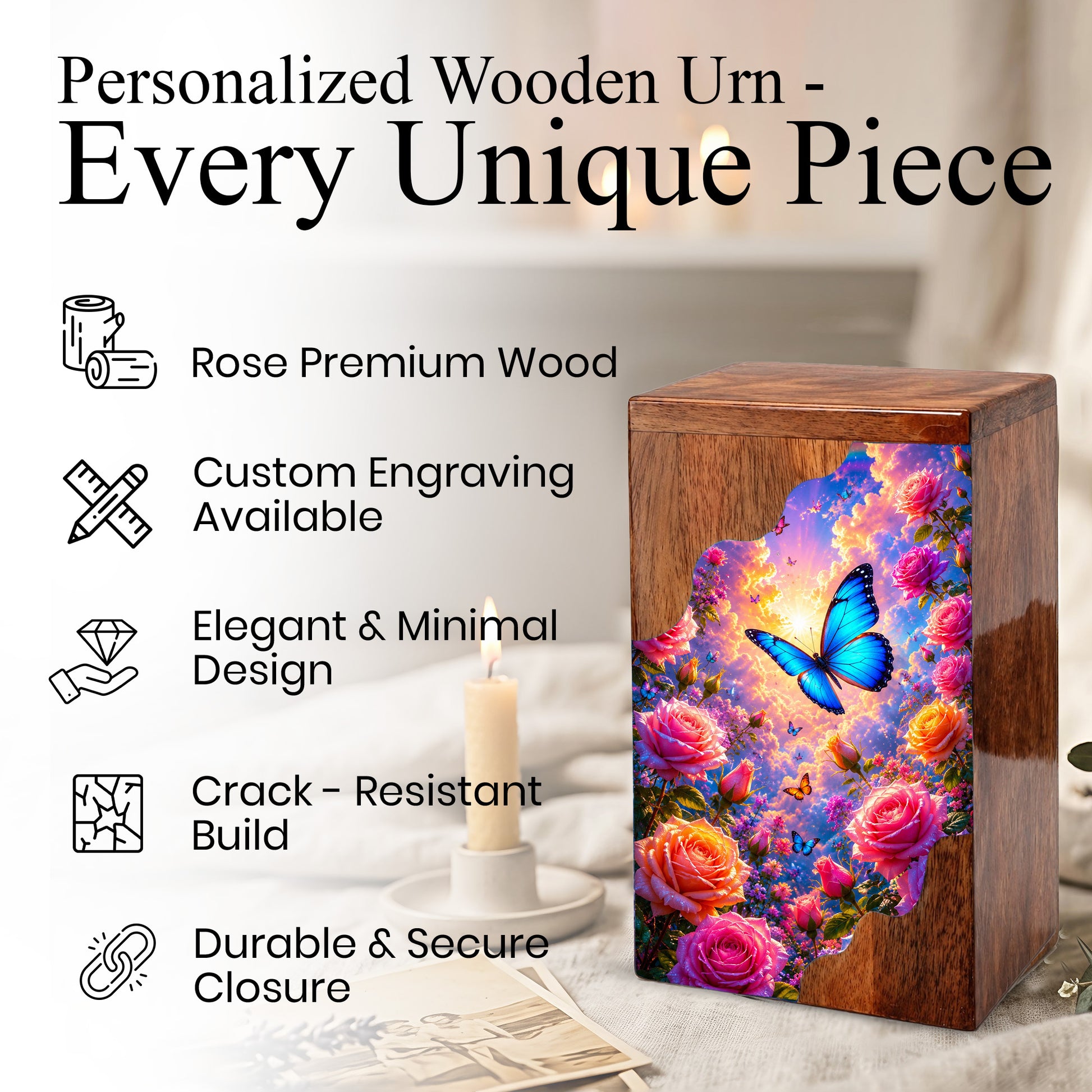 Butterfly Wooden Cremation Urn – Butterfly Memorial Urn for Human Ashes