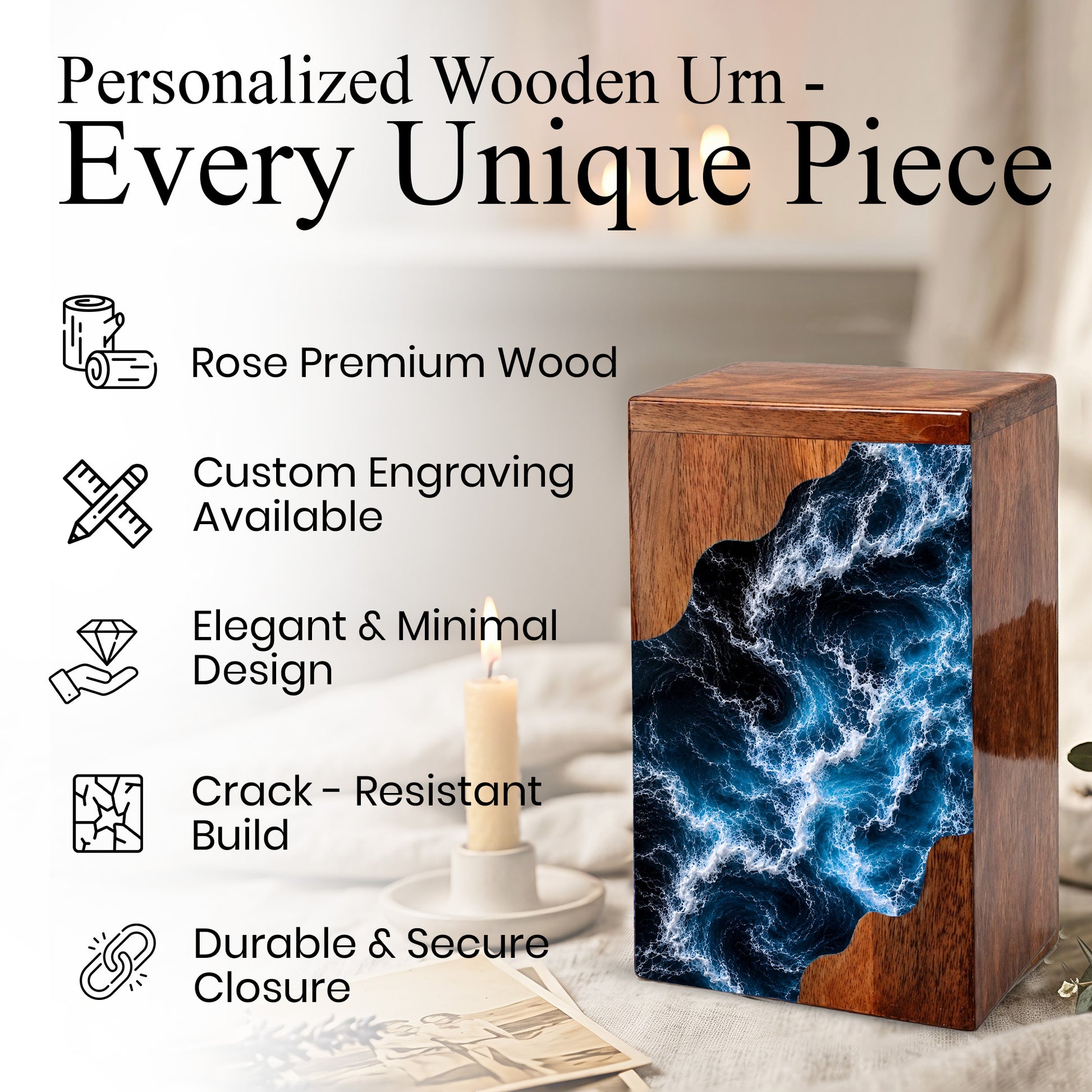 Wooden Ocean Wave Cremation Urn – Wooden Urn for Human Ashes