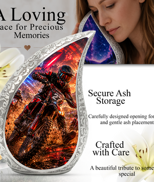 Motorcycle Rider Urn for Dad | Motocross Cremation Urn for Men & Adult Male Ashes