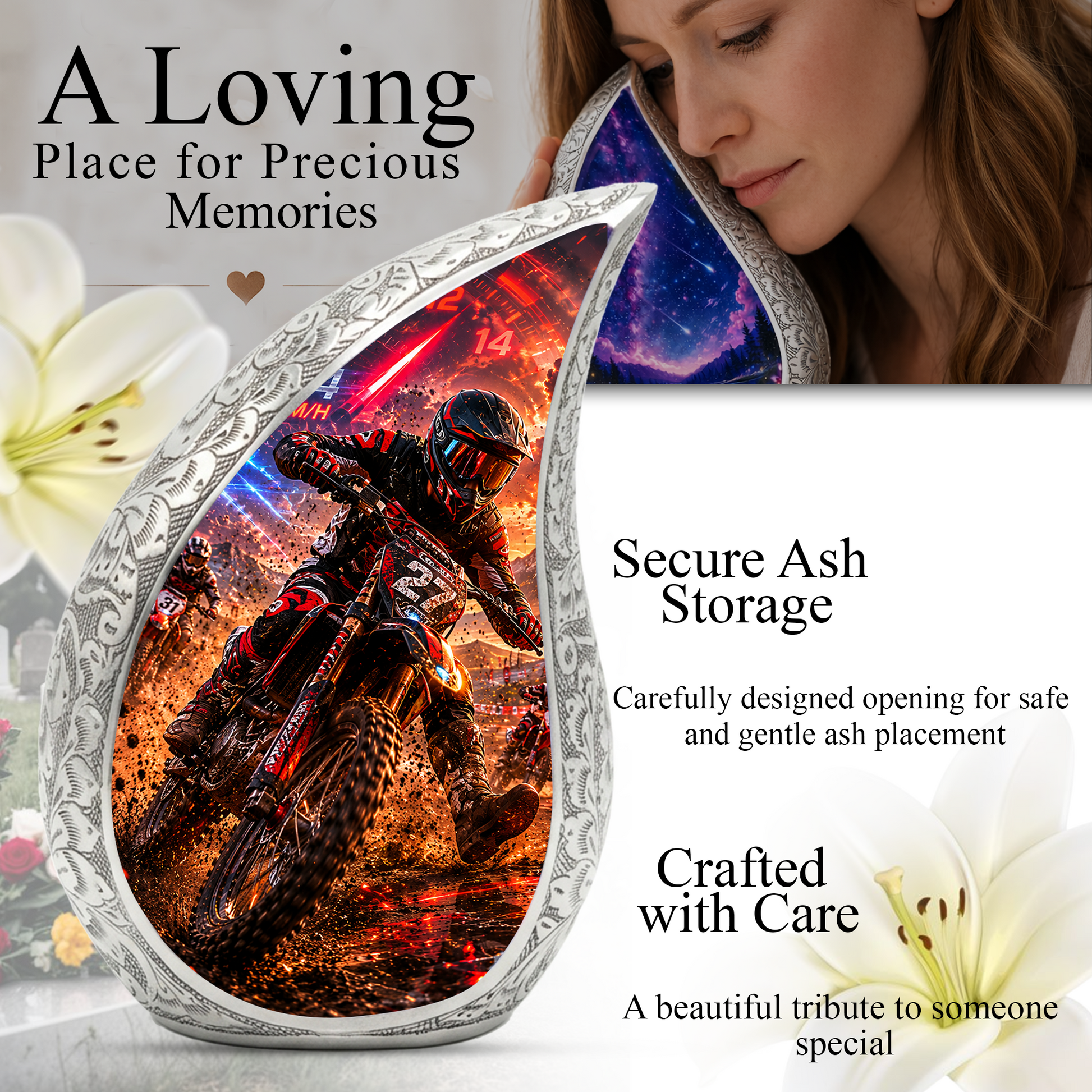 Motorcycle Rider Urn for Dad | Motocross Cremation Urn for Men & Adult Male Ashes