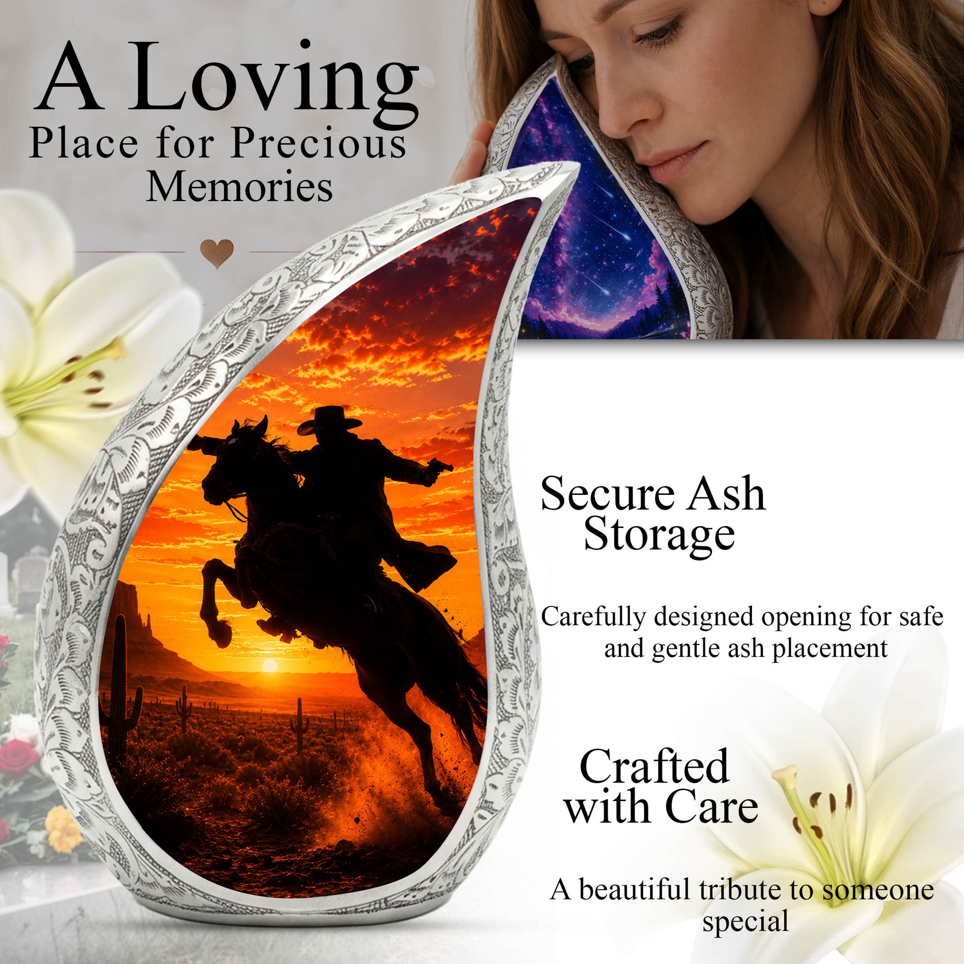 Western Cowboy Urn for Ashes, Cowboy Cremation Urn, Adult Funeral Urn for Human Ashes