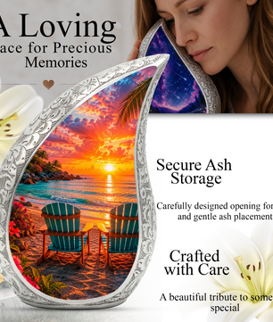 Beach Sunset Adult Cremation Urn for Mom, Dad, Women & Men, Tropical Memorial Urn for Ashes