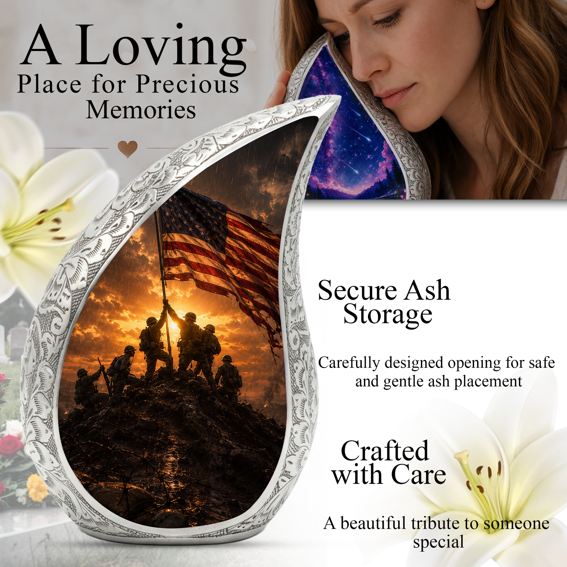Soldier Sunset Urn for Human Ashes | Military Adult Cremation Urn Memorial