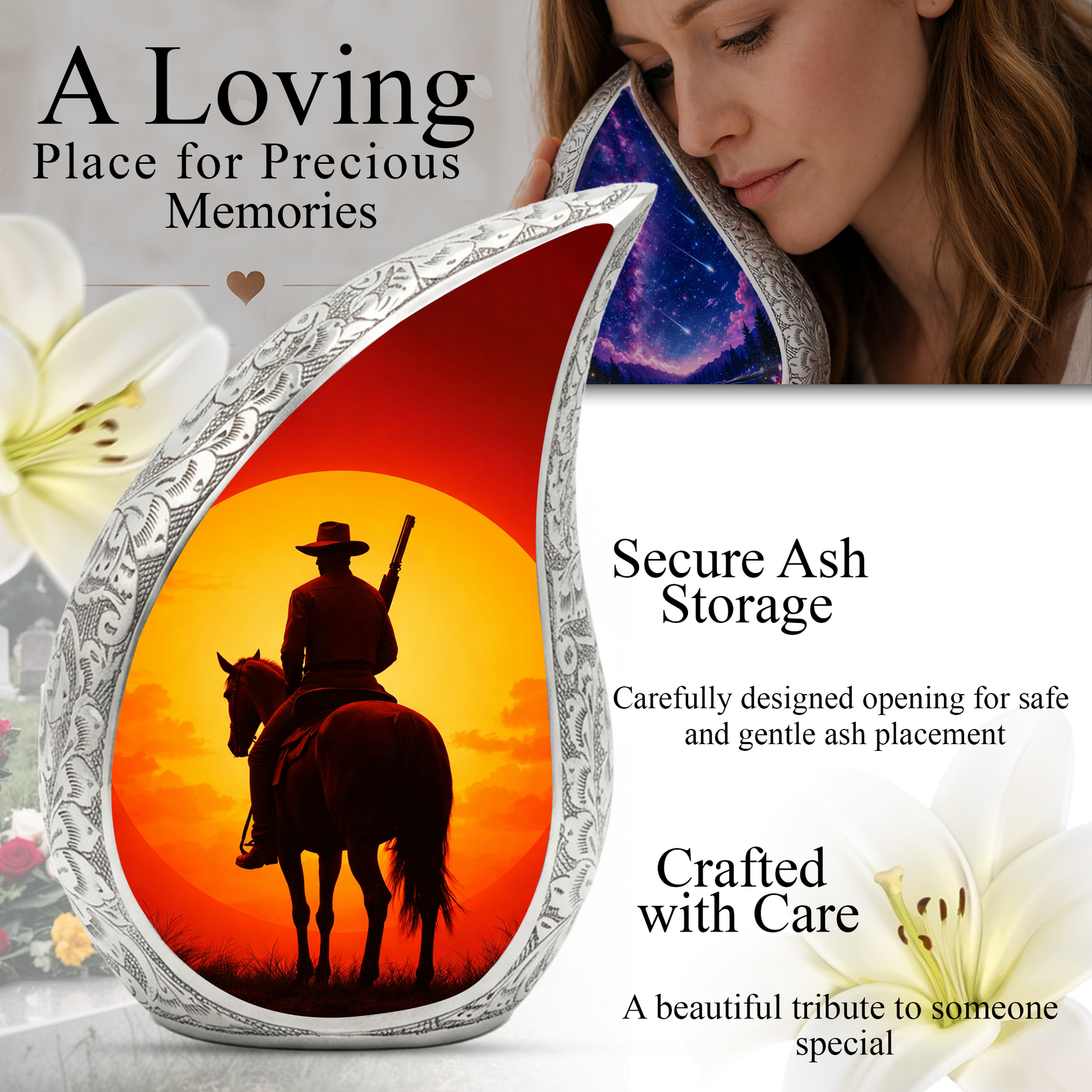 Personalized Cowboy Urn for Dad, Western Memorial Keepsake Ashes