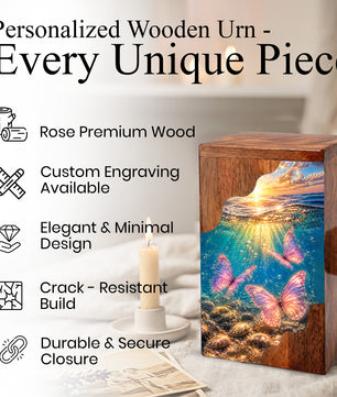Butterfly Ocean Cremation Urn – Wooden Urn for Human Ashes