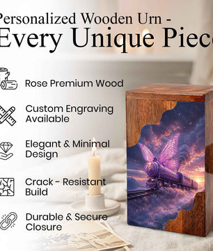 Butterfly Train Wooden Cremation Urn for Human Ashes