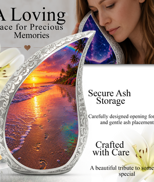 Ocean Beach Sunset Urn for Human Ashes | Tropical Beach Cremation Urn, Ocean Theme Memorial Urn