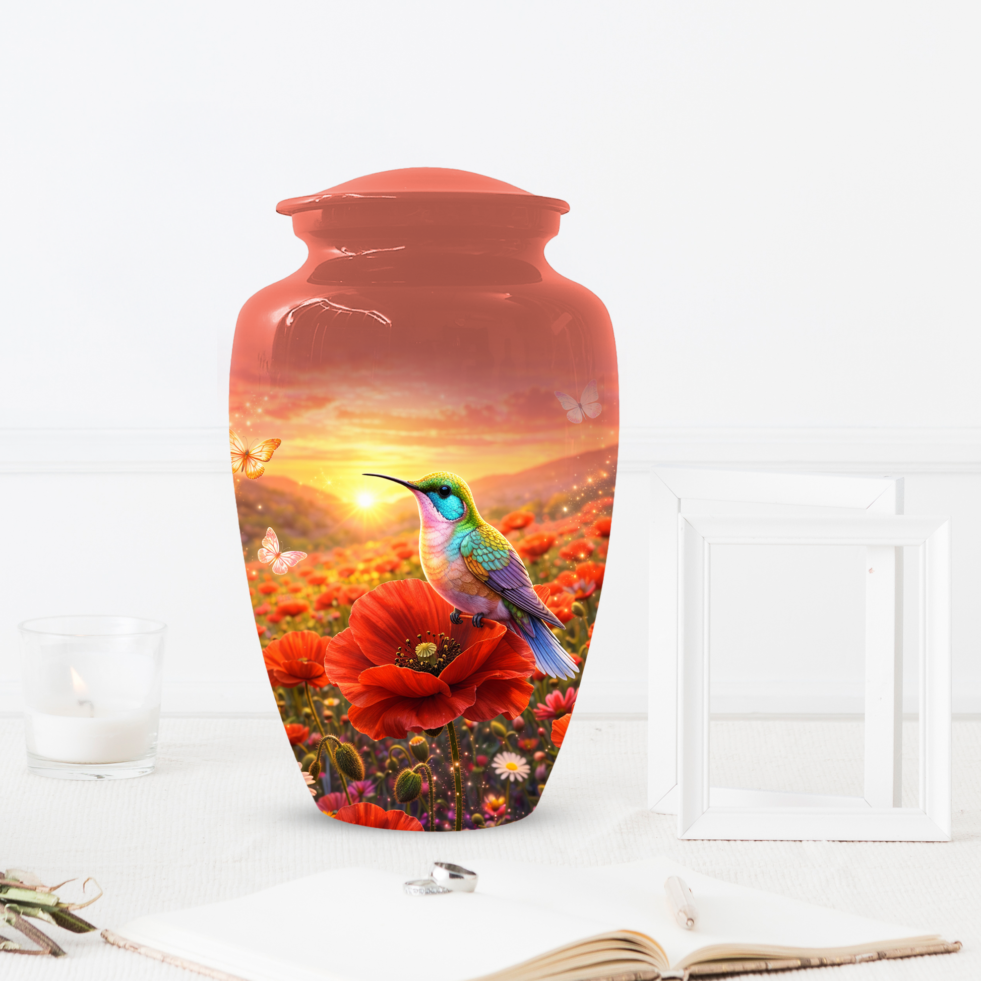 Hummingbird Urn for Ashes, Custom Cremation Urn for Mom, Floral Memorial Urn for Women,
