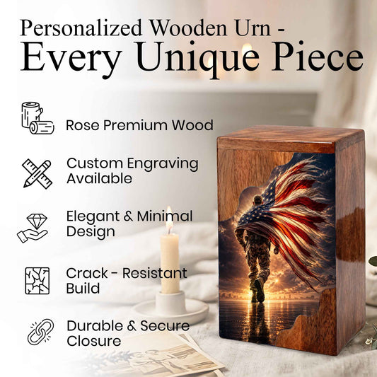 Military Wooden Cremation Urn | Wooden Urn for Human Ashes