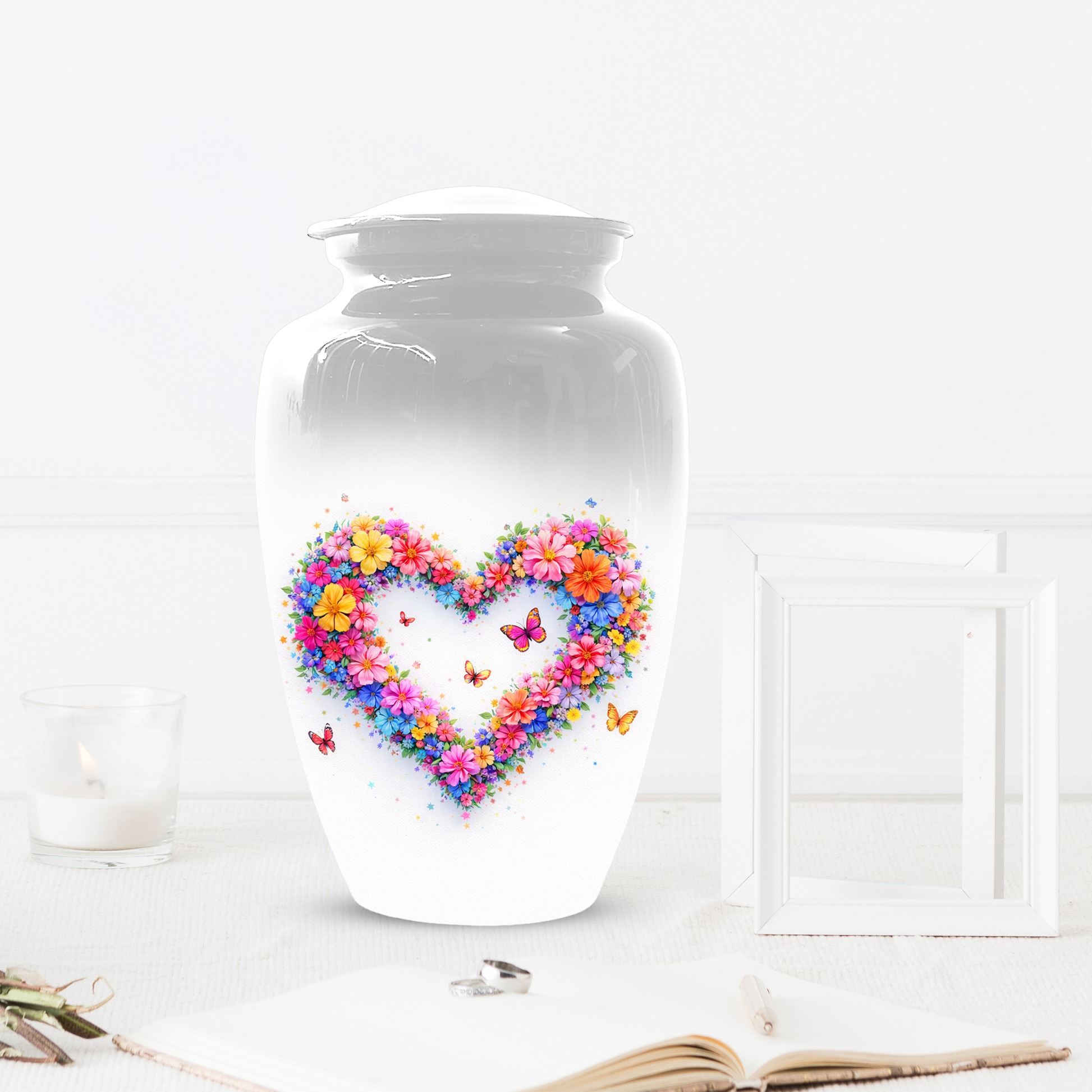 Butterfly Heart Urn for Ashes, Custom Floral Cremation Urn for Mom