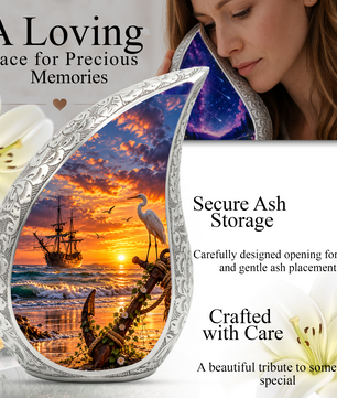 Nautical Cremation Urn for Adult Ashes, Ocean Sunset Memorial Urn, Ship and Anchor Urn, Coastal Urn for Dad