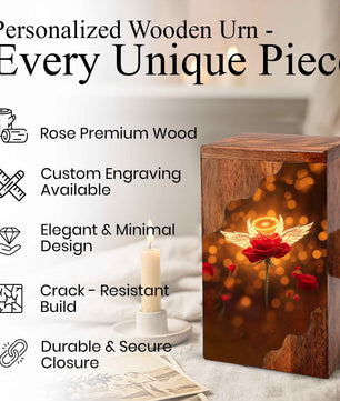 Wooden Cremation Urn – Angel Rose Memorial Urn | Custom Wooden Memorial Urn for Mom
