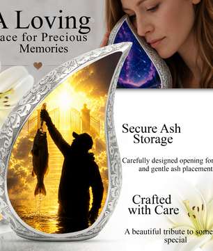 Fishing in Heaven Urn for Dad – Gone Fishing Cremation Urn for Human Ashes, Fishing Memorial Urn