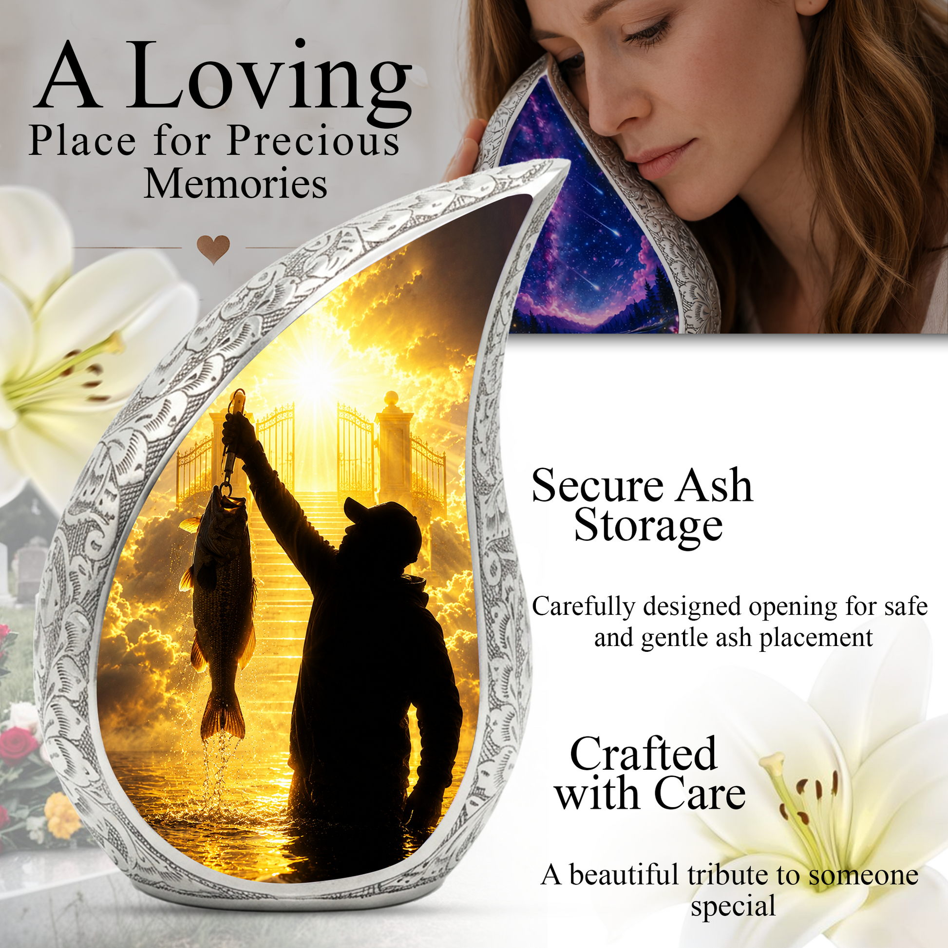 Fishing in Heaven Urn for Dad – Gone Fishing Cremation Urn for Human Ashes, Fishing Memorial Urn