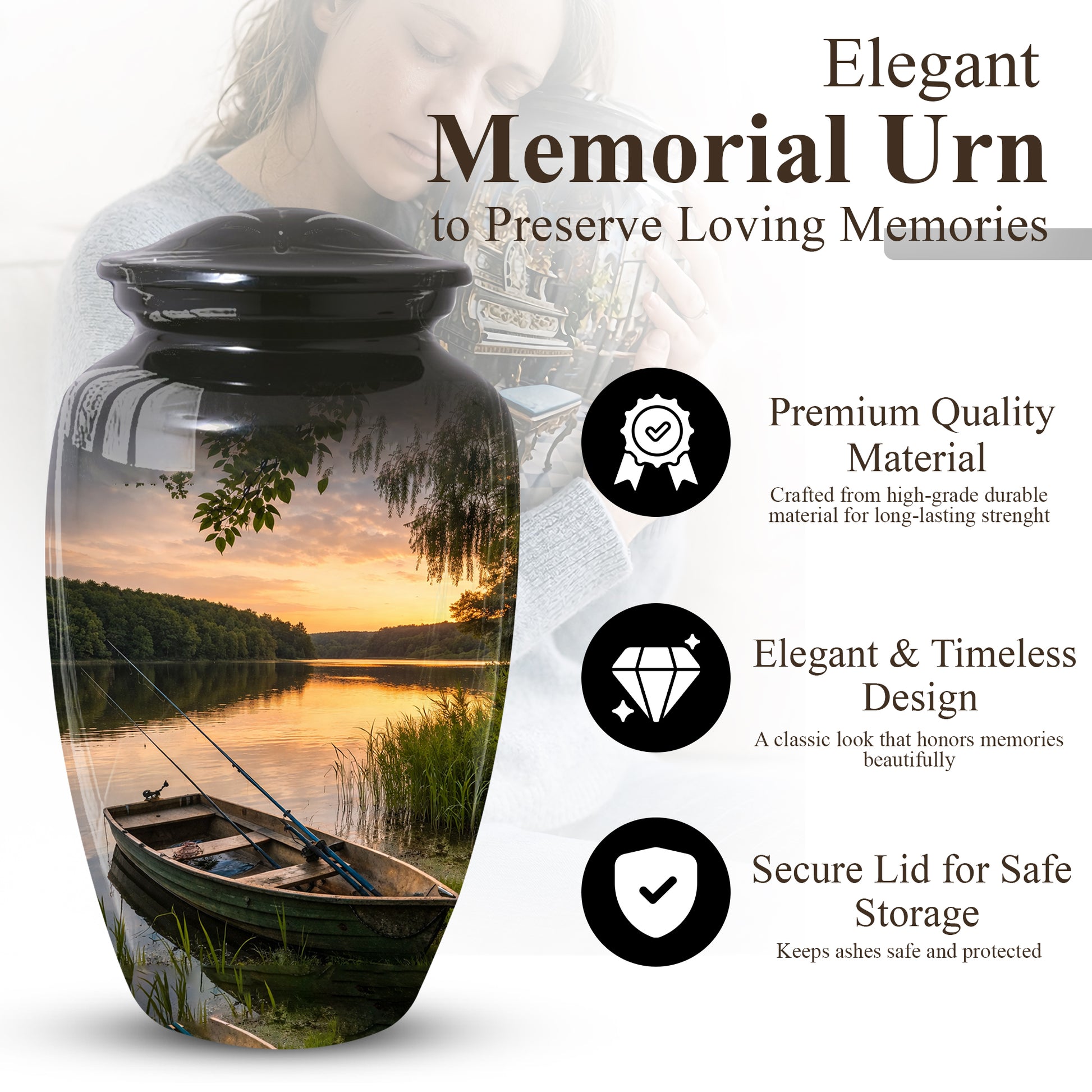 Fishing Lake Urn for Dad | Funeral Cremation  Large Urn for Father