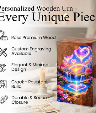Heart Heaven Wooden Cremation Urn – Rainbow Waterfall Memorial Urn