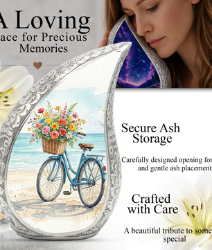 Coastal Bicycle Personalized Cremation Urn – Teardrop Style Aluminum Memorial Urn, 10 Inch