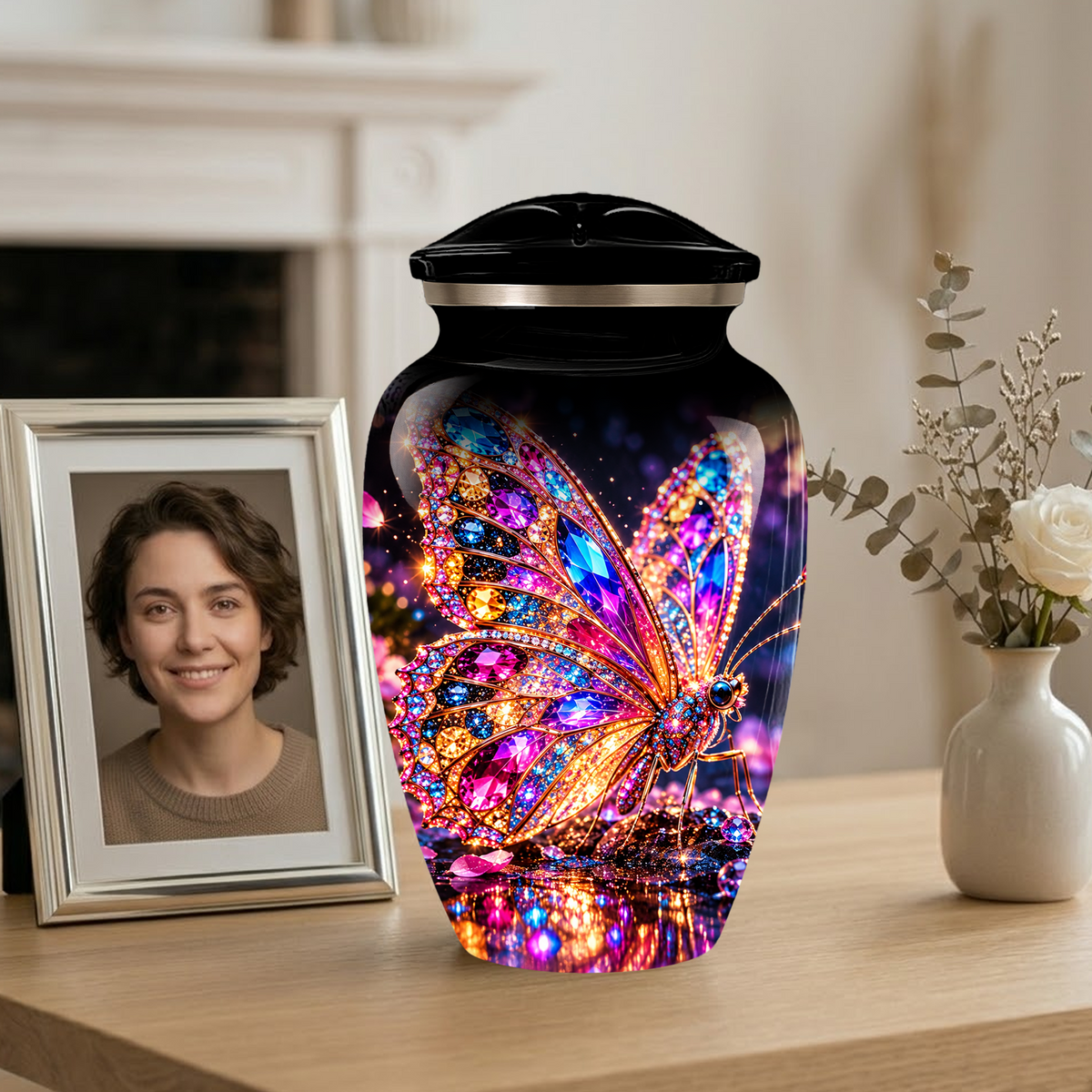 Personalized Adult Cremation Urn for Ashes, Jeweled Butterfly Memorial Urn, Custom Butterfly Urn