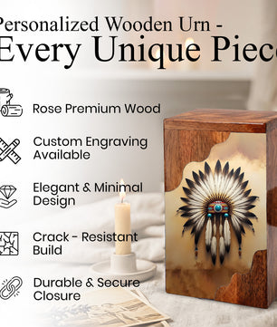 Wooden Cremation Urn – Feather Memorial Design | Custom Wooden Urn for Human Ashes