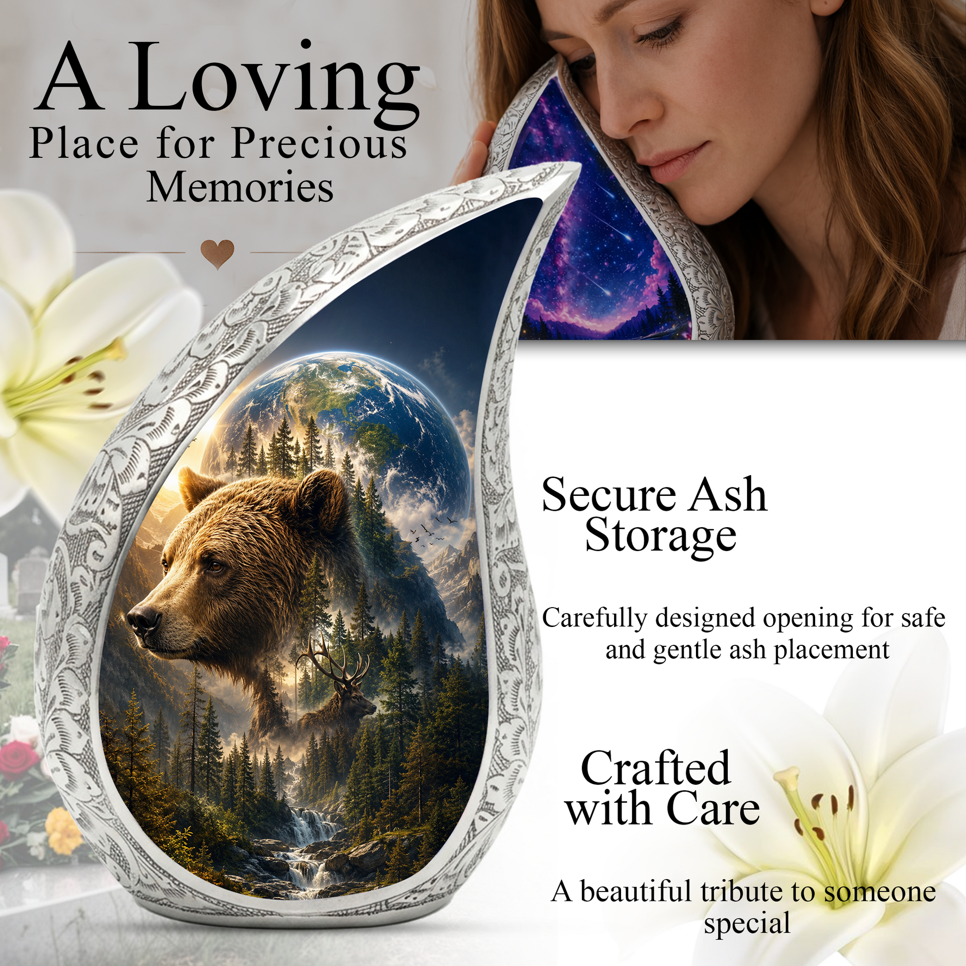 Bear Urn for Human Ashes | Powerful Bear Adult Cremation Urn | Wildlife Memorial Urn