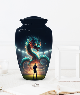 Dragon Soccer Urn for Human Ashes, Personalized Cremation Urn for Dad
