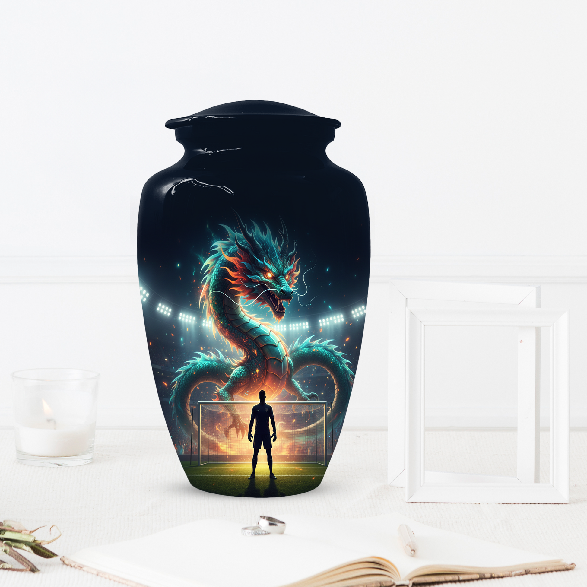 Dragon Soccer Urn for Human Ashes, Personalized Cremation Urn for Dad