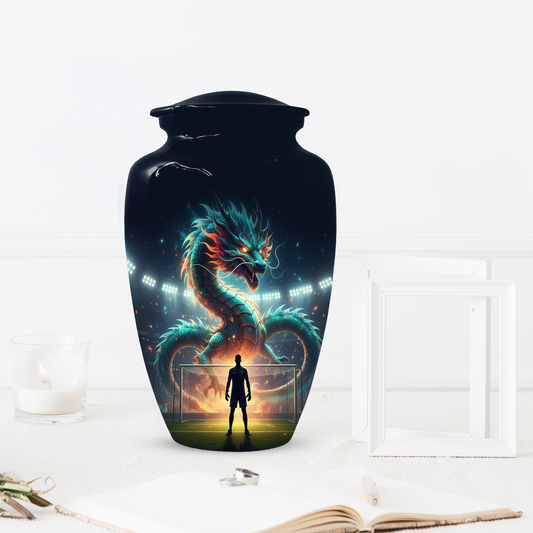 Dragon Soccer Urn for Human Ashes, Personalized Cremation Urn for Dad