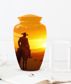 Cowboy Sunset Urn for Adult Ashes | Western Cowboy Cremation Urn for Dad