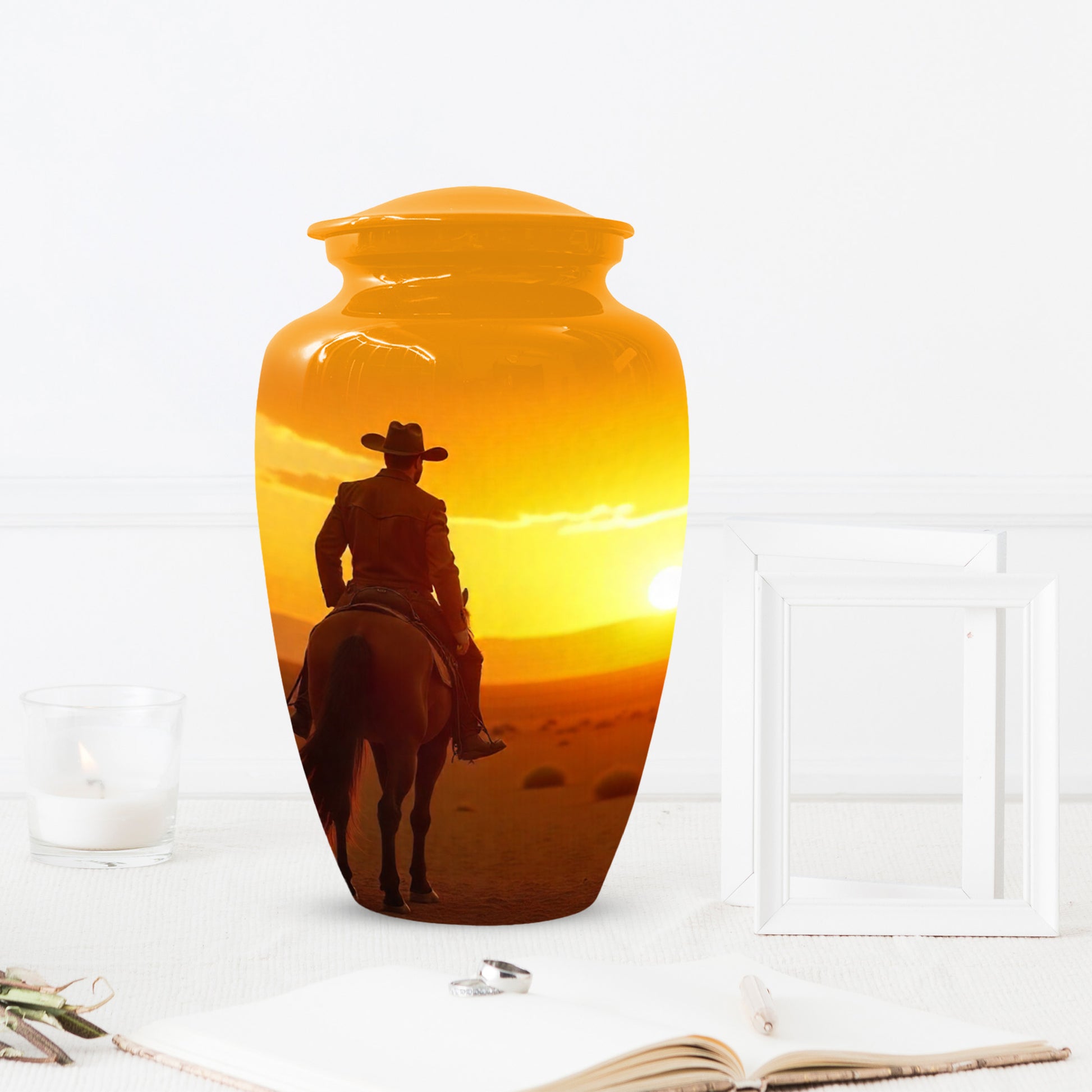 Cowboy Sunset Urn for Adult Ashes | Western Cowboy Cremation Urn for Dad