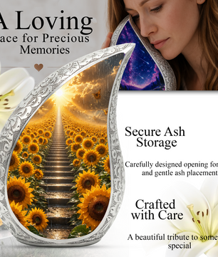 Sunflower Sunrise Urn for Human Ashes | Beautiful Floral Cremation Urn for Mom & Women