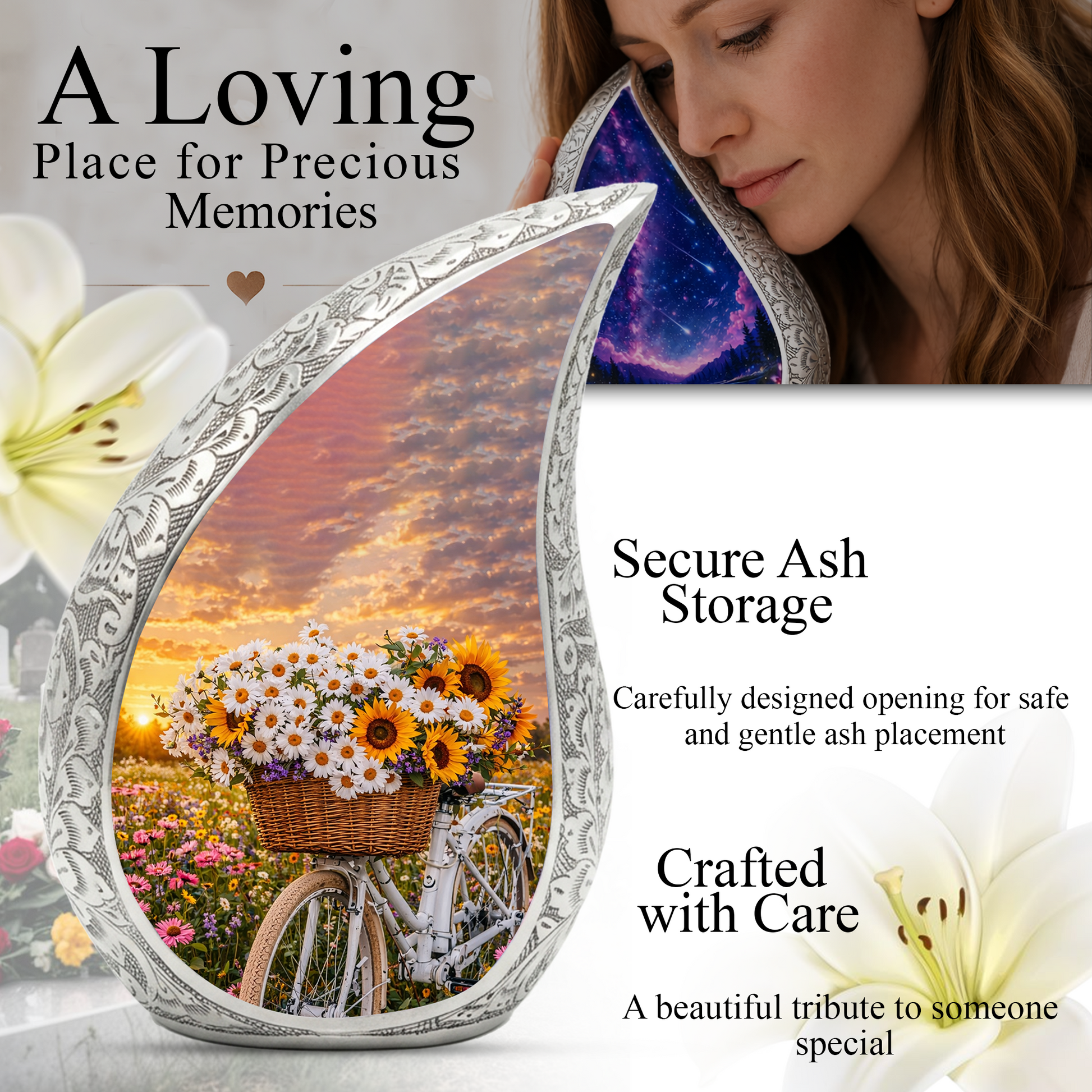 Sunflower Bicycle Adult Urn for Human Ashes – Premium Sunflower Bicycle Cremation Urn