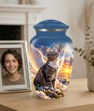 Angel Cat Cremation Urn for Ashes,Heavenly Cat Memorial with Wings, Custom Pet Lover Urn