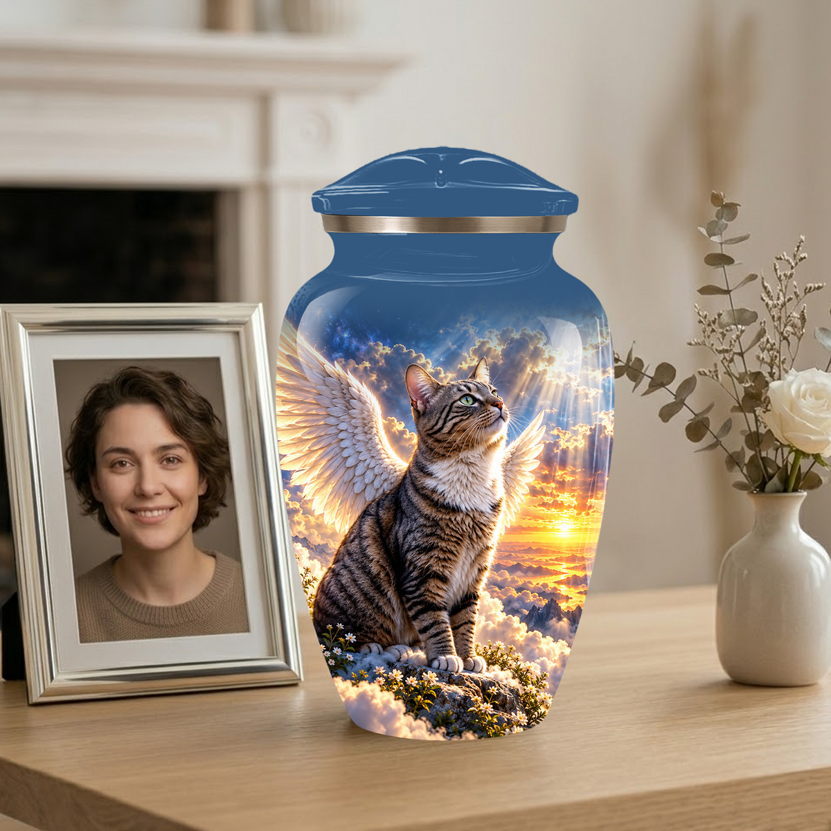 Angel Cat Cremation Urn for Ashes,Heavenly Cat Memorial with Wings, Custom Pet Lover Urn