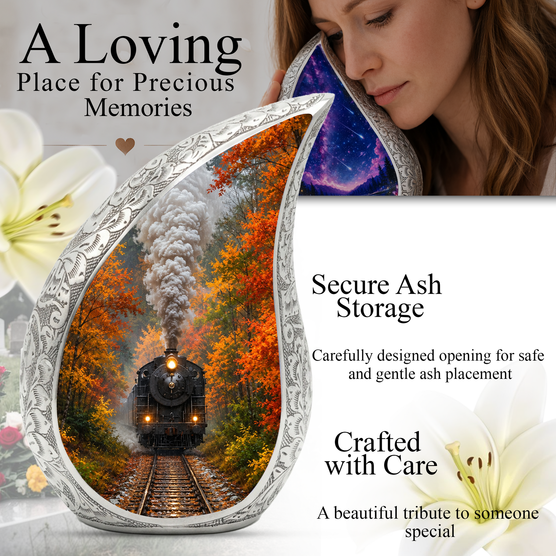 Steam Train Urn for Human Ashes | Vintage Locomotive Adult Cremation Urn