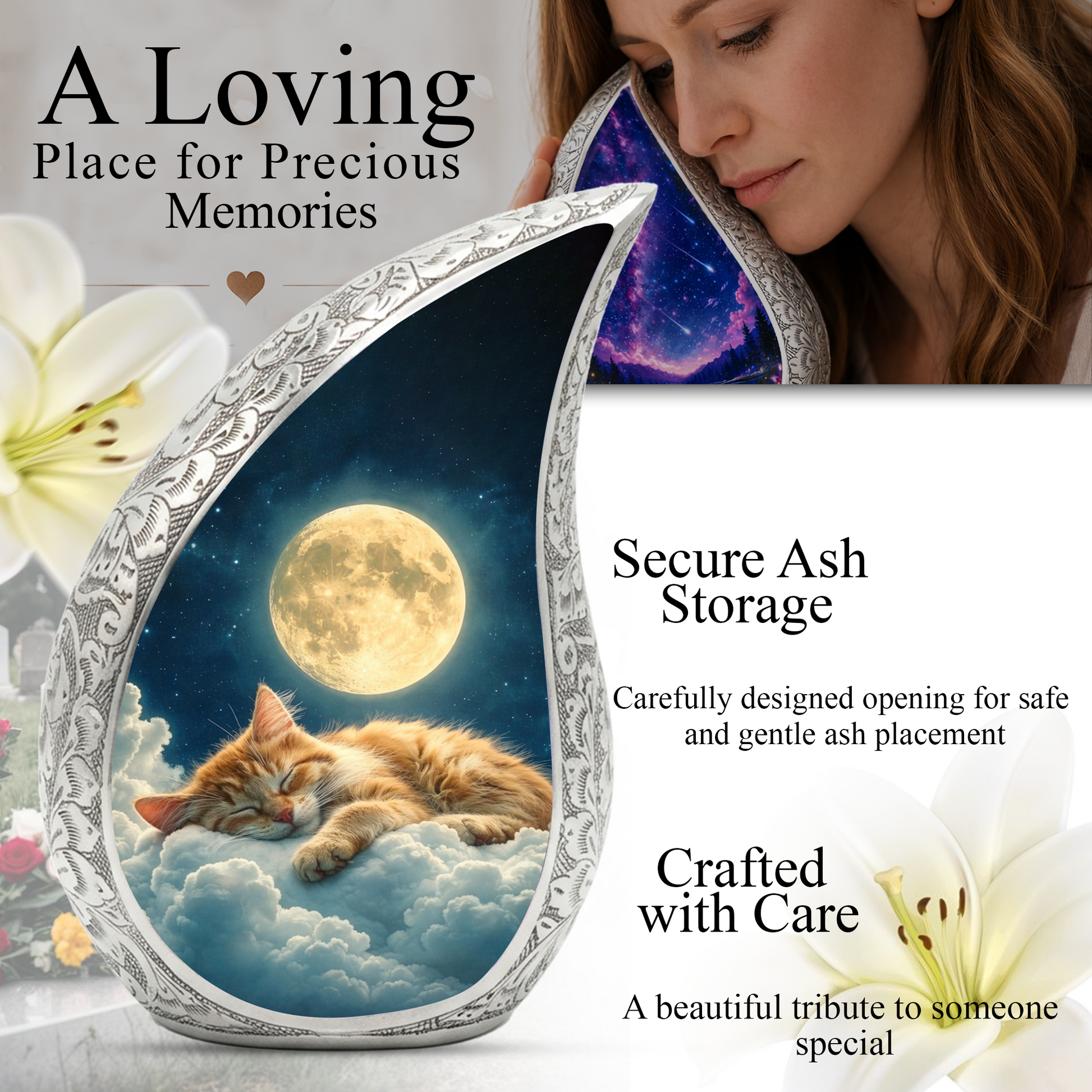 Cat Heaven Urn for Human & Pet Ashes – Personalized Cat Heaven Cremation Urn