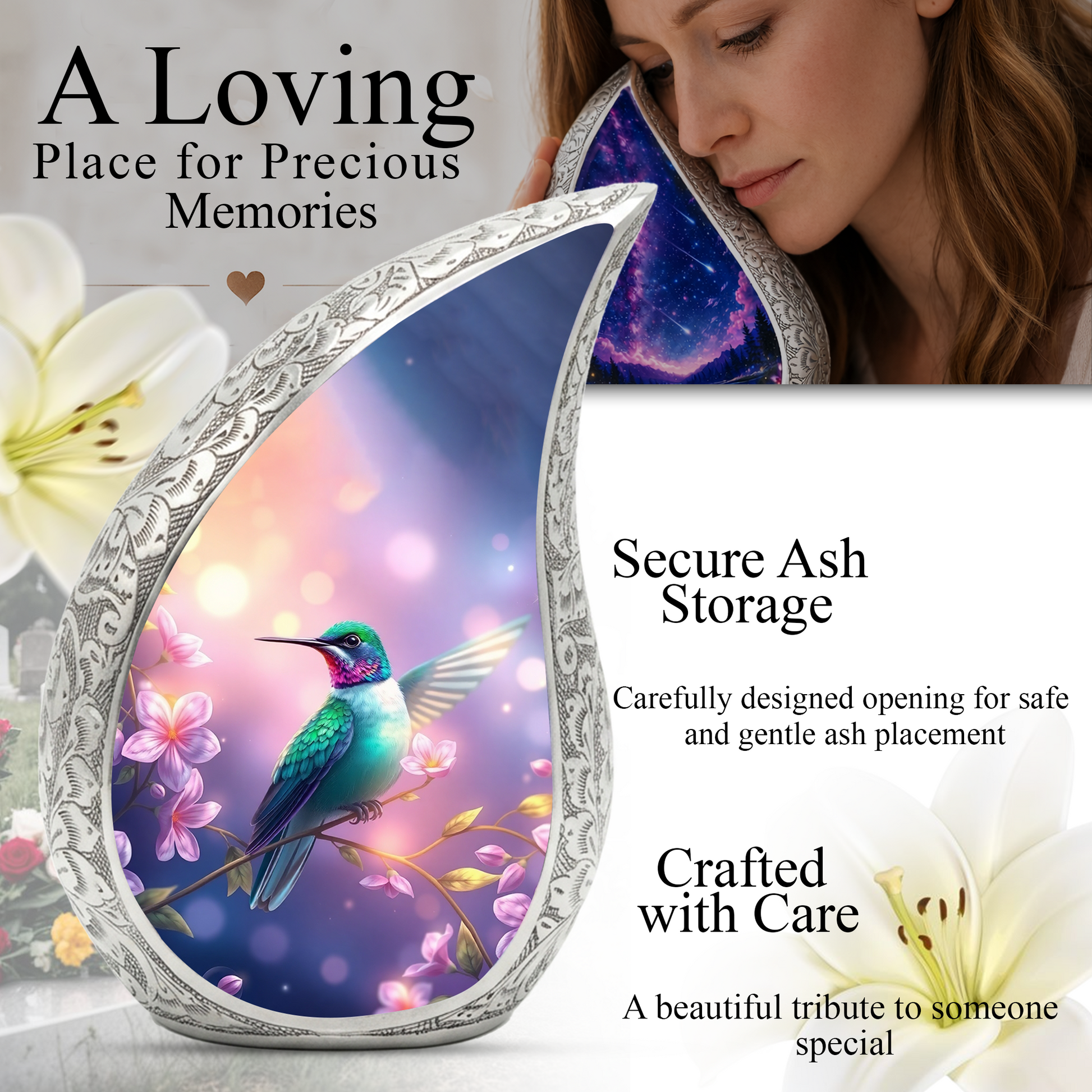 Hummingbird Urn for Mom | Elegant Memorial Urn for Women