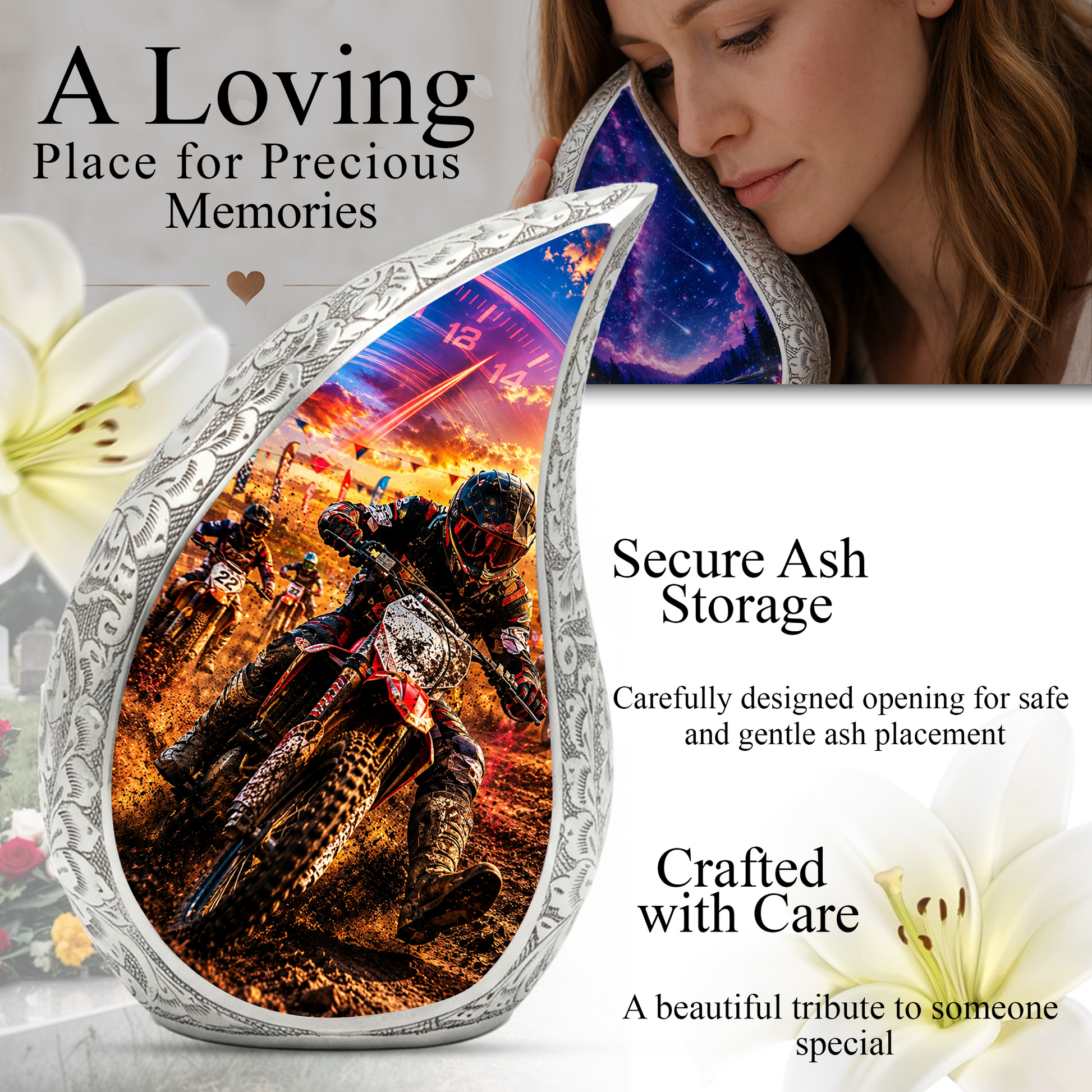 Motorcycle Rider Urn for Adult Ashes | Adult Cremation Urn for Men | Motorcycle Memorial Urn