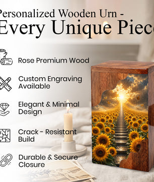 Sunflower Wooden Cremation Urn for Mom | Personalized Urn for Human Ashes